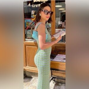 Green/Gray Zigzag Patterned Maxi Dress